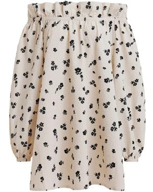 Essentiel Antwerp Abito Corto A Fiori Con Ruches - Bianco