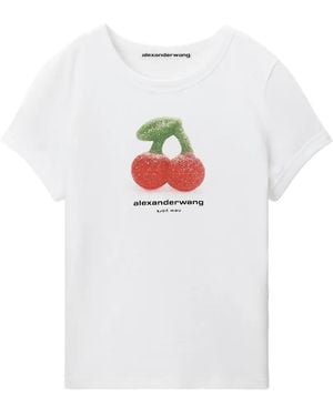 Alexander Wang Fitted Ringer T-Shirt W/ Cherry Graphic - White