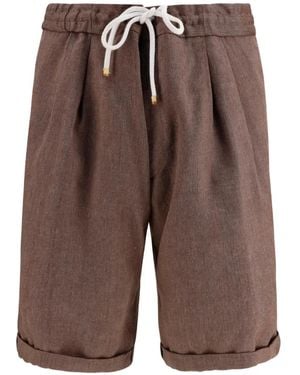 Brunello Cucinelli Pantalones Cortos Con Motivo Chevron - Marrón
