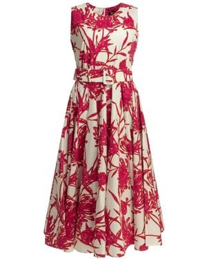Samantha Sung Aster Floral-Print Belted Midi Dress - Red