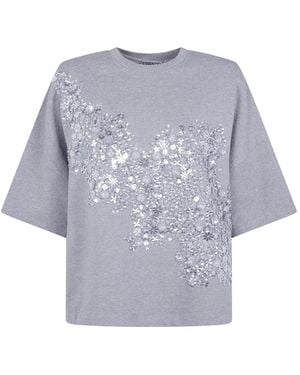 Essentiel Antwerp Kalani Sequin-Embellished Floral-Appliqué T-Shirt - Blue