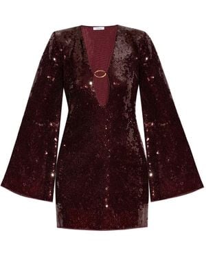 Oséree Sequin-Embellished Deep-V Mini Dress - Red