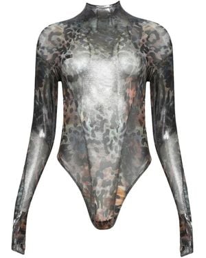 Mugler Printed High-Neck Bodysuit - Gray