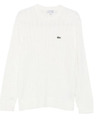 Lacoste Cable-Knit Logo-Patch Sweater - White