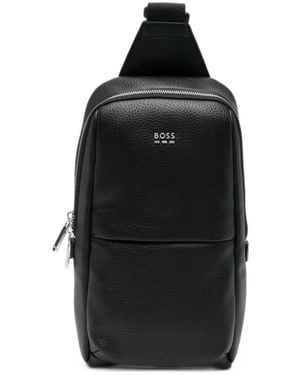 BOSS Ray Pebbled-Texture Logo-Plaque Messenger Bag - Black