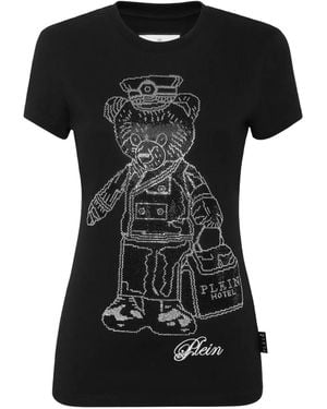 Philipp Plein Cotton Sexy Pure Fit T-Shirt Teddy Doorman Crystal - Black
