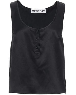 MEDEA Button-Placket Racerback Top - Black