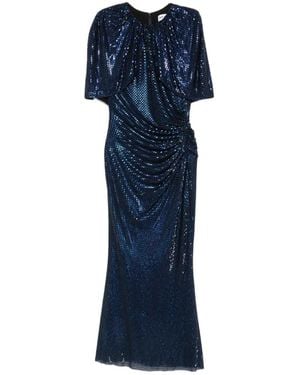 Self-Portrait Rhinestone-Embellished Cape-Sleeve Midi Dress - Blue