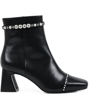 KARL LAGERFELD Pearl-Embellished Leather Ankle Boots - Black