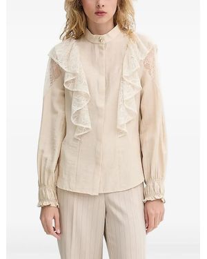 Bruuns Bazaar Lace-Trimmed Ruffled Blouse - Natural