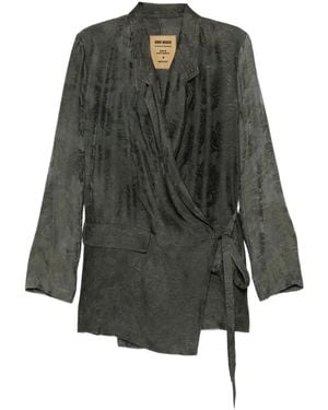 Uma Wang Damask-Pattern Wrap Jacket - Grey