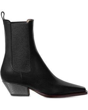 Brunello Cucinelli Embellished-Heel Leather Ankle Boots - Black