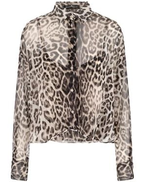 Ermanno Scervino Silk Shirt, Animal Print, Classic Collar - White