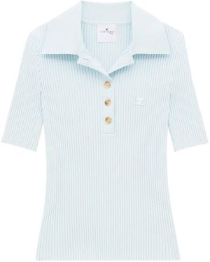 Courreges Signature Ribbed Polo Top - Blue