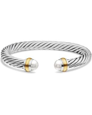 David Yurman Classic Cable ブレスレット 7mm 14kイエローゴールド&スターリングシルバー - ホワイト