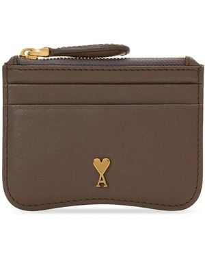 Ami Paris Paris Paris Zipped Cowhide-Leather Card Holder - Brown