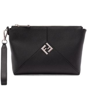 Fendi Lui Logo-Plaque Leather Clutch Bag - Black