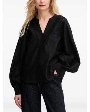 Mos Mosh Balloon-Sleeve V-Neck Blouse - Black