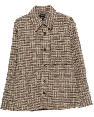 A.P.C. Check-Pattern Button-Down Shirt - Brown