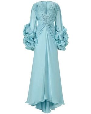 Costarellos Dulcie Ruffle-Sleeve Georgette Maxi Dress - Blue