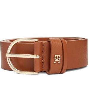 Tommy Hilfiger Logo-Plaque Leather Belt - Brown