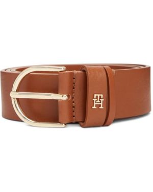 Tommy Hilfiger Logo-Plaque Leather Belt - Brown