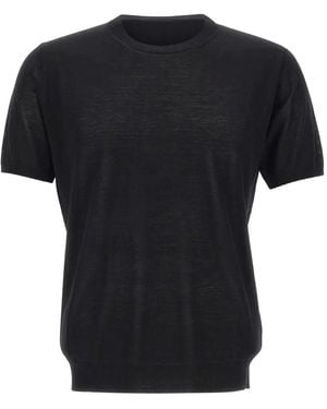 Kangra Short-Sleeve Ribbed-Trim Jumper - Black