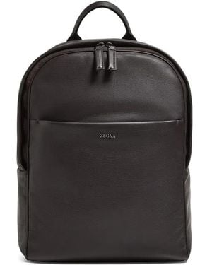 ZEGNA Leather Top-Handle Backpack - Black