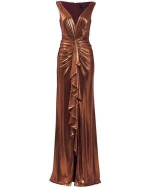 Tadashi Shoji Metallic-Effect Gathered Gow - Brown