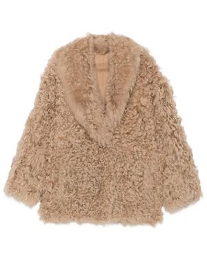 Blancha Shearling-Effect Lapel Coat - Natural