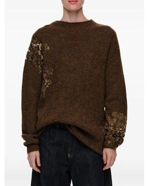 Bimba Y Lola Alpaca High-Neck Jumper With Lace Detailing - Brown