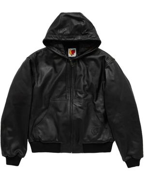 Sky High Farm Zip-Up Leather Hoodie - Black