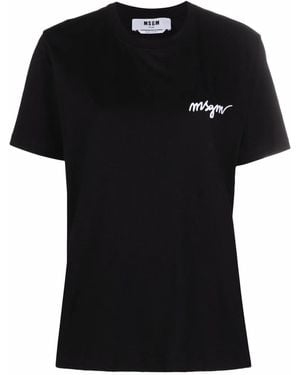 MSGM Logo-Embroidered Cotton T-Shirt Clothing - Black