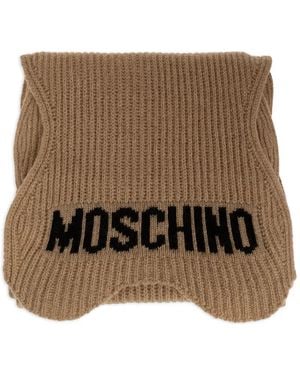 Moschino Logo-Knit Wavy-Edge Scarf - Brown