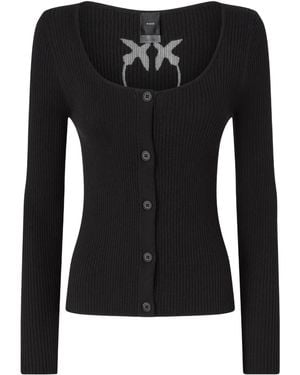 Pinko Ribbed Cropped Cardigan - Black