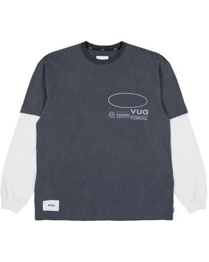WTAPS Sldr Logo-Print Layered-Sleeve T-Shirt - Blue