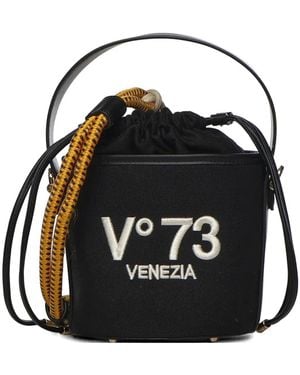 V73 Logo Embroidery Bucket Shoulder Bag - Black