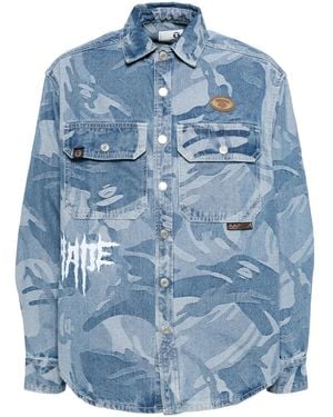 Aape By A Bathing Ape Indigo Camouflage Print Cotton Utility Shirt - Blue