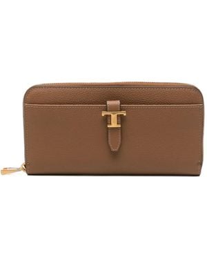 Tod's T Timeless Pebbled Leather Wallet - Brown