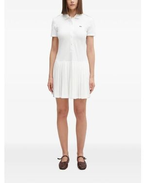 Lacoste Vestido Corto Estilo Polo Con Falda Plisada - Blanco