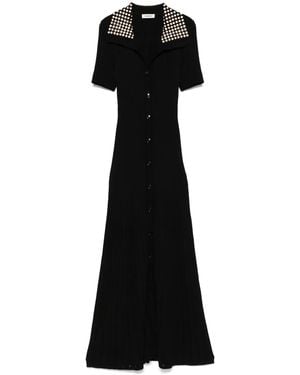 Sandro Ribbed Embellished-Collar Midi Dress - Black
