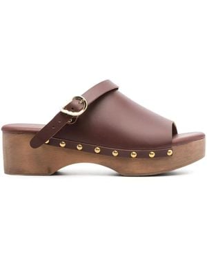 Ancient Greek Sandals Buckled Leather Clogs - Brown