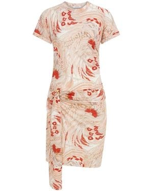 Ferragamo Rooster Print Draped Dress - Pink