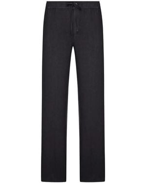 120% Lino Drawstring Linen Trousers - Blue