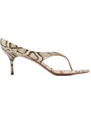 AMINA MUADDI Alexandra Snake-Print Thong Sandals - Metallic