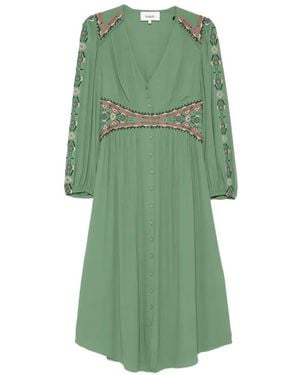 Ba&sh Robe Tina Embroidery Buttoned Midi Dress - Green