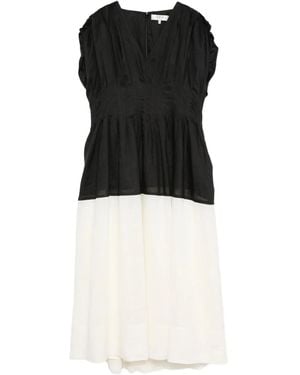 Sea Pleated V-Neck Mini Dress - Black