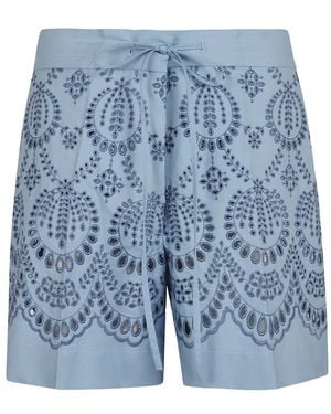 P.A.R.O.S.H. Floral-Embroidery Shorts - Blue