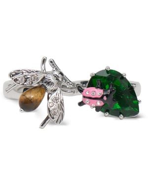 Bimba Y Lola Double Ring With Crystals And Bee - Green