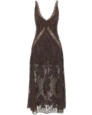 Herskind Soray Floral-Lace V-Neck Midi Dress - Brown